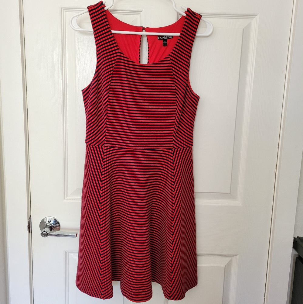 Express Red & Navy Striped A-line Dress